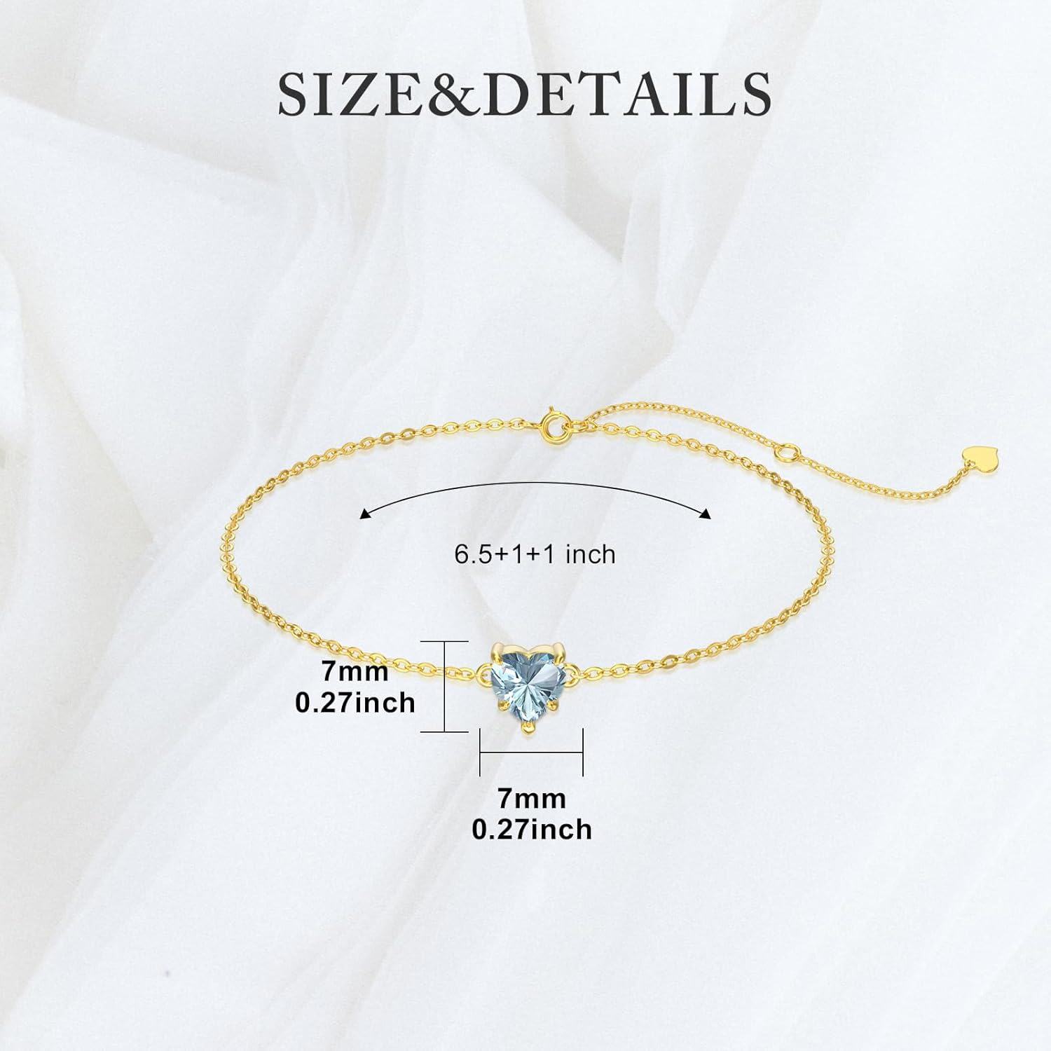 wholesale 14K Gold Created Birthstone Heart Cut 7mm Bracelet for Women 6 5 +2 -0-4
