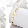 wholesale 14k Gold Adjustable Sideways Cross Bead Station Anklet For Women-0-3
