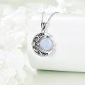 wholesale 925 Sterling Silver Opal Crescent Moon Filigree Pendant Necklace for Women-0-2