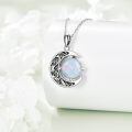 wholesale 925 Sterling Silver Crescent Moon Opal Pendant Necklace-0-2
