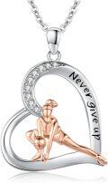 wholesale 925 Sterling Silver Soccer Player in Heart Pendant Necklace Never give up Sporty s for Women-0-0