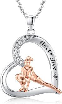 wholesale 925 Sterling Silver Soccer Player in Heart Pendant Necklace Never give up Sporty s for Women-Volleyball