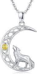 wholesale 925 Sterling Silver Yellow Crystal Wolf Moon Necklace Gift for Her-0-0