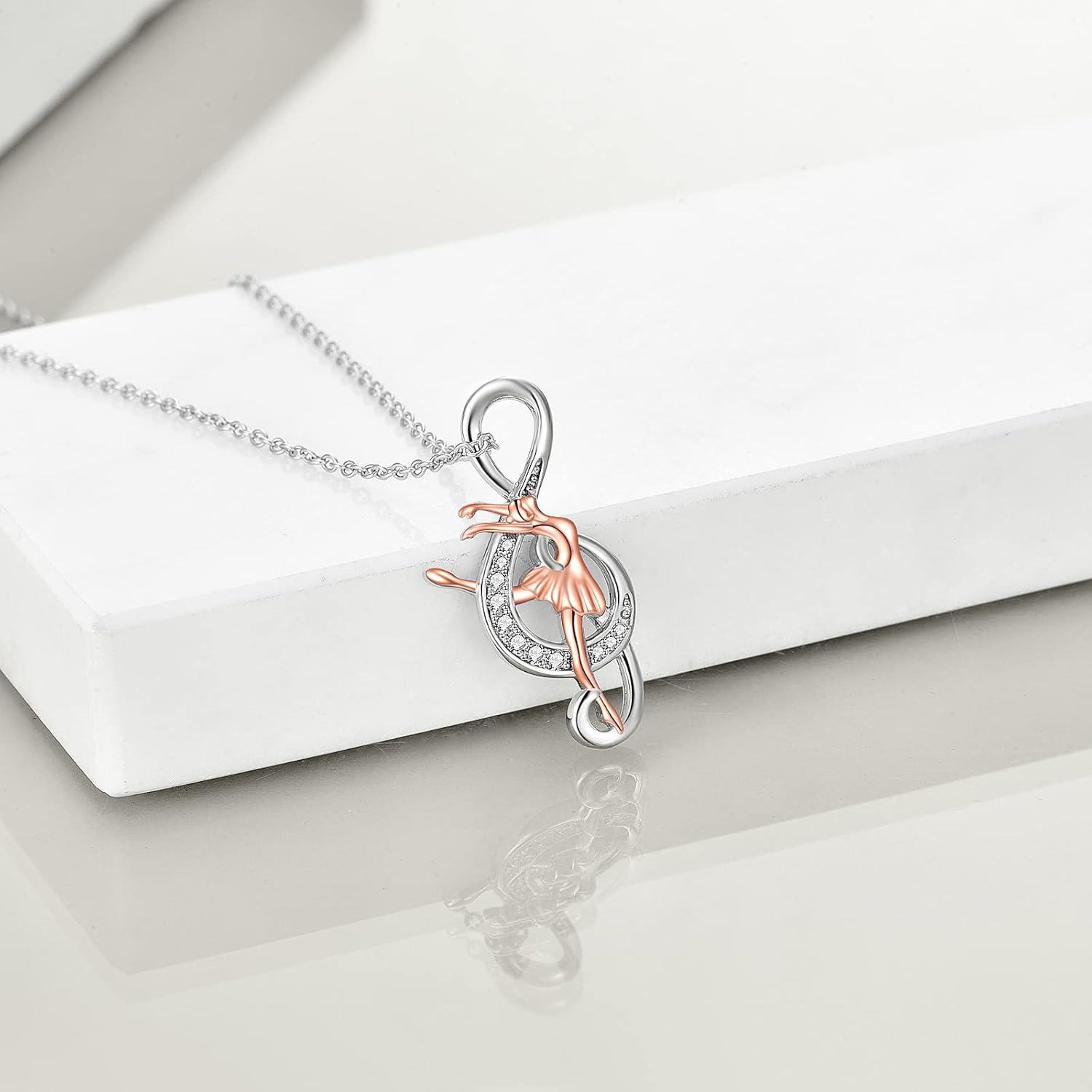  Sterling Silver Music Note Ballet Necklace Gymnastics Pendant Jewelry for Women Dancer -0-2