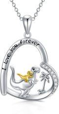 wholesale 925 Sterling Silver Dinosaur Mother & Baby Pendant Necklaces for Women Girl's Gift Jewelry-0-0