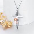 wholesale 925 Sterling Silver Flower and Leaf Design Cross Pendant Necklace with I Love You Forever Inscription - Religious s for Mothers & Daughters-0-3