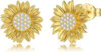 wholesale 925 Sterling Silver Yellow Gold Plated Diamond Sunflower Stud Earrings for Women-Type 1