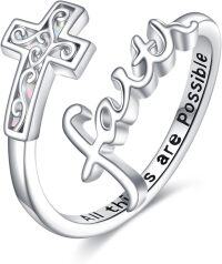 wholesale 925 Sterling Silver Synthetic Opal Adjustable Faith Cross Mustard Seed Ring for Women, Gift for Mom Wife Sister, Hypoallergenic-Faith