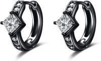 wholesale 925 Sterling Silver Princess Cut Cubic Zirconia Huggie Hoops for Men & Women - Mother's Day Gift Idea-4-Black CZ Hoops