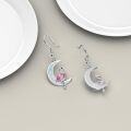 wholesale 925 Sterling Silver Pink Crystal Flamingo Crescent Moon Dangle Earrings for Women Girls Gift Idea-0-3