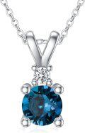 wholesale 14K Gold Round Cut Blue Topaz and Cubic Zirconia Pendant Necklace for Women-0-0