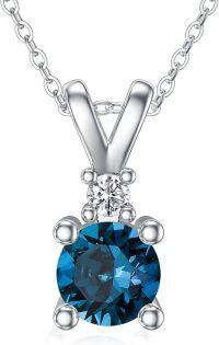 wholesale 14K Gold Round Cut Blue Topaz and Cubic Zirconia Pendant Necklace for Women-Natural Topaz