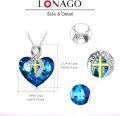 wholesale 925 Sterling Silver Metal Blue Crystal Celtic Knot Heart Pendant Necklaces with Cross Charm s for Women-0-5