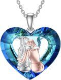 wholesale 925 Sterling Silver Heart-Shaped Pendant with Blue Crystal and Engraved Figures - Fashion  for Women Sisters & Friends-0-0