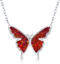 wholesale 925 Sterling Silver Red Opal Butterfly Charm Necklace for Women Dainty Cute Pendant Jewelry Birthday Christmas Gift for Wife Girlfriend Mom Teen-0-0