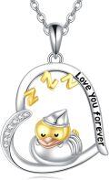 wholesale 925 Sterling Silver Love You Forever Heart Pendant with Gold Duck Charm Necklace-0-0