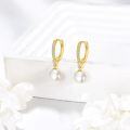 wholesale Solid 10K Gold Zircon and Pearl Hoop Earrings for Women - Elegant Gift Set-0-2