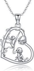 wholesale 925 Sterling Silver Cutout Love Heart with 3 Monkeys Pendant Necklaces for Women Girls-0-0