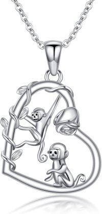 wholesale 925 Sterling Silver Cutout Love Heart with 3 Monkeys Pendant Necklaces for Women Girls-Monkey