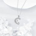wholesale 925 Sterling Silver Cat on Crescent Moon Star Pendant Necklace for Women-0-4