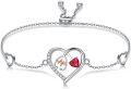 wholesale 925 Sterling Silver & 5A Zircon Heart Stethoscope Birthstone Bracelet - Adjustable Chain-0-0