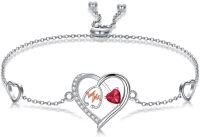 wholesale 925 Sterling Silver & 5A Zircon Heart Stethoscope Birthstone Bracelet - Adjustable Chain-July Red