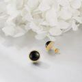 wholesale 925 Sterling Silver Round Black Stone Stud Earrings with Gold Rope Edge - Gift for Her-0-2