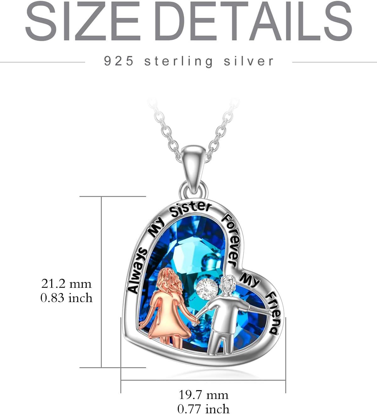  Sterling Silver Crystal Heart Necklace Sister Gift from Brother Sister -0-4