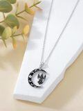 wholesale 925 Sterling Silver Crescent Moon with Black Bat and Skulls Necklace-0-4