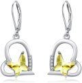 wholesale 925 Sterling Silver Citrine & Blue Crystal Butterfly Love Heart Earrings for Women-0-0