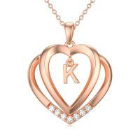 wholesale 925 Sterling Silver Moissanite Heart Initial Pendant Necklace for Her-Rose Gold - K Initial