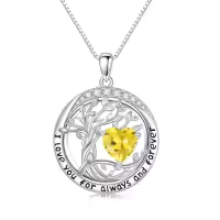 wholesale 925 Sterling Silver Austrian Crystal Tree of Life Pendant Necklaces with Birthstone for Women-11-Nov-Citrine