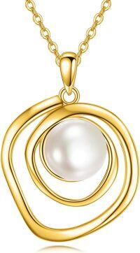 wholesale Sterling Silver White Black Pink Turquoise White Opal Rose Gold Pearl Necklace for Women-Gold Pearl