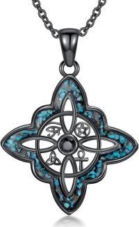 wholesale 925 Sterling Silver Blackened Pendant with Turquoise and Abalone Inlay - Witch's Knot Necklace for Women-Eye of Horus