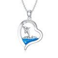 wholesale 925 Sterling Silver Dolphin Ocean Wave Blue Enamel Heart Pendant Necklace for Women-0-0