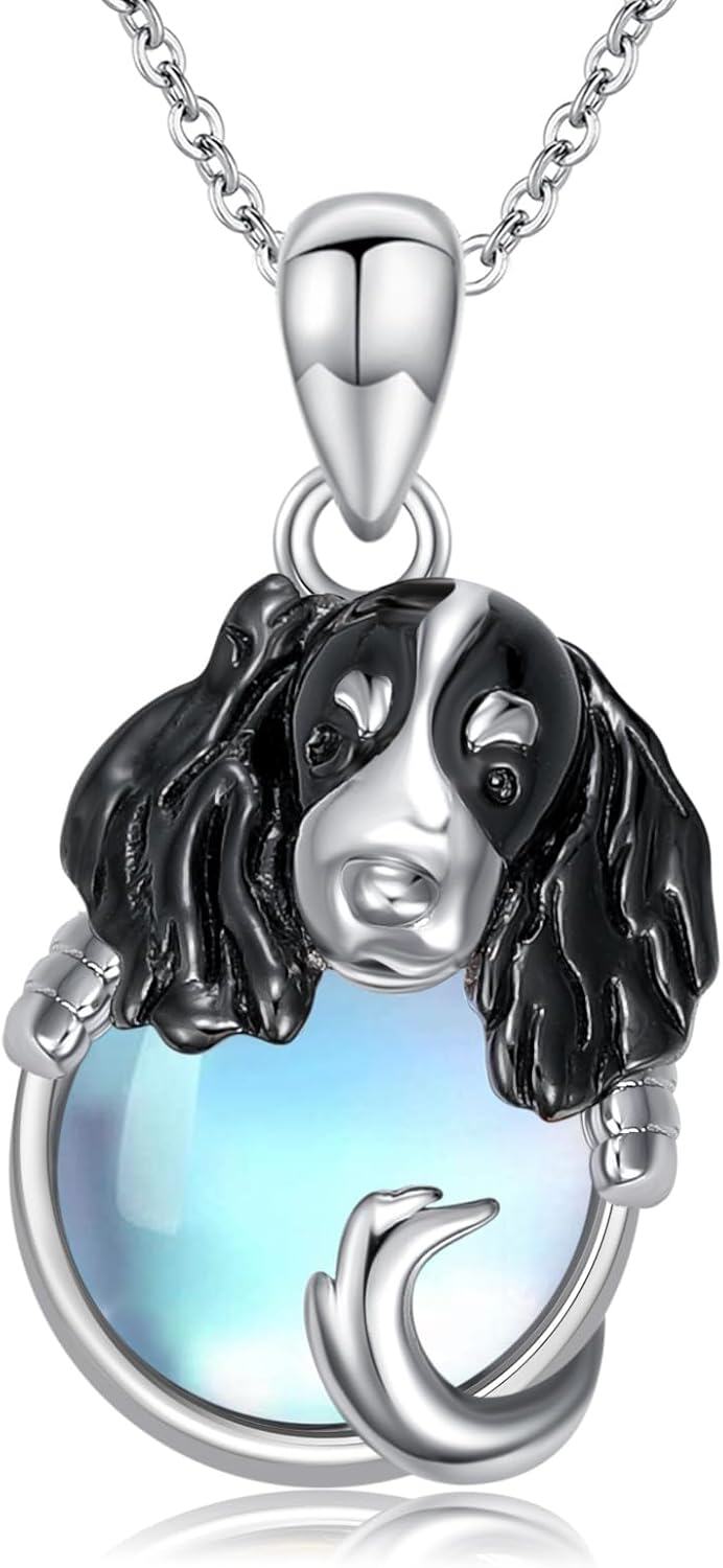 Sterling Silver Moonstone Dog Necklace for Women Memorial Jewelry Gift-0-1
