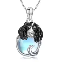 wholesale 925 Sterling Silver Moonstone Dog Pendant Necklace Wholesale for Women - Memorial s-Charles Spaniel
