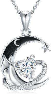 wholesale  Sterling Silver Birthstone Moon Star Heart Pendant Necklace -04-Apri-White