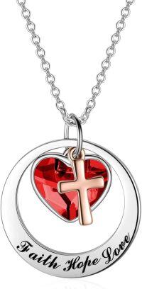 wholesale Sterling Silver Gold Faith Hope Love Cross Pendant Necklace w Austrian Crystal-Silver & Rose Gold-Red