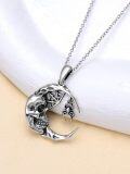 wholesale 925 Sterling Silver Halloween Pendant Moon Skull with Spider Charm Necklace Gifts for Women and Girls-0-3