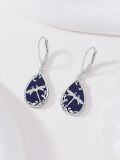 wholesale 925 Sterling Silver Dragonfly Blue Stone Drop Dangle Leverback Earrings-0-2