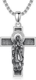 wholesale 925 Sterling Silver Virgin Mary Cross Pendant Necklace  Religious Protection Amulet Jewelry for Men-0-0
