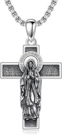 wholesale 925 Sterling Silver Virgin Mary Cross Pendant Necklace  Religious Protection Amulet Jewelry for Men-Virgin Mary