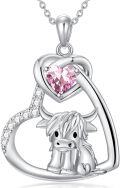 wholesale 925 Sterling Silver Pink Crystal Scottish Highland Cow Heart Necklace for Women Girls Gifts from Scotland-0-0