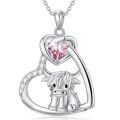 wholesale 925 Sterling Silver Pink Crystal Scottish Highland Cow Heart Necklace for Women Girls Gifts from Scotland-0-0