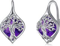 wholesale 925 Sterling Silver Birthstone Tree of Life Leverback Earrings for Women Teens-B-Feb.
