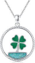 wholesale 925 Sterling Silver Green Turquoise Four-Leaf Clover Pendant Necklace-0-0