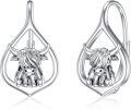 wholesale 925 Sterling Silver Highland Cow Teardrop Dangle Drop Hoop Earrings for Women Birthdays Anniversaries Gifts-0-0