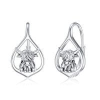 wholesale 925 Sterling Silver Highland Cow Teardrop Dangle Drop Hoop Earrings for Women Birthdays Anniversaries Gifts-35-Leverback-Highland Cow
