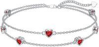 wholesale  Sterling Silver Heart Birthstone Anklet Bracelets for Women -01-Garnet Bracelet 7\"-9\"